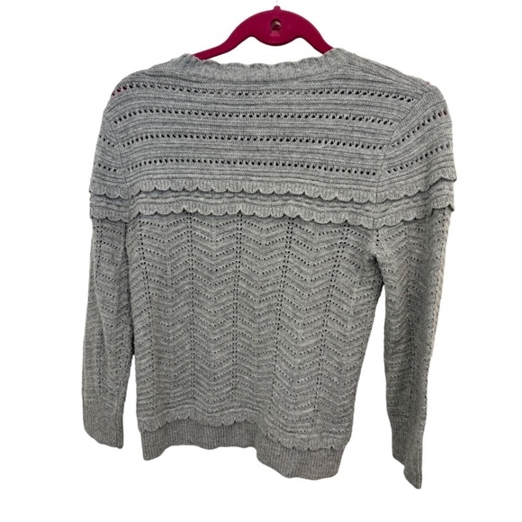 J. Crew Gray Scalloped Pointelle Crewneck 3/4 Sleeve Sweater Size XS - Picture 5 of 5